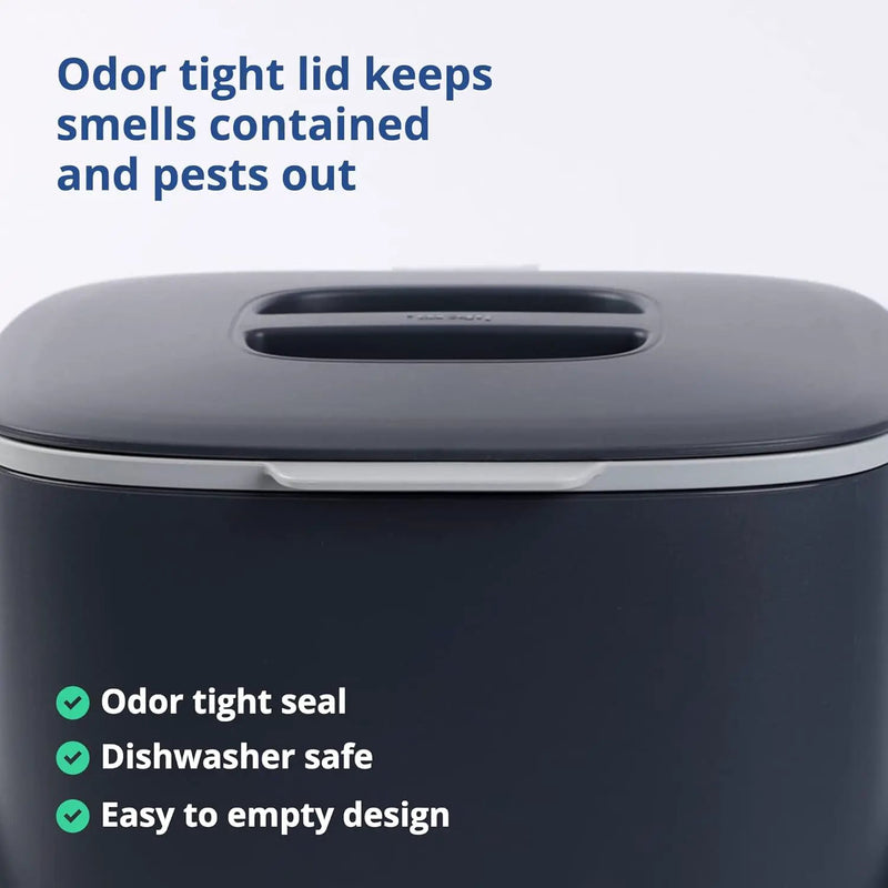 Blue Ginkgo Kitchen Compost Bin [2.6L / 0.69 GAL] – Filter-Free, Odor-Tight Countertop Food Waste Pail with Handles (Made in Korea, Gray) by GreenHaven Gardens