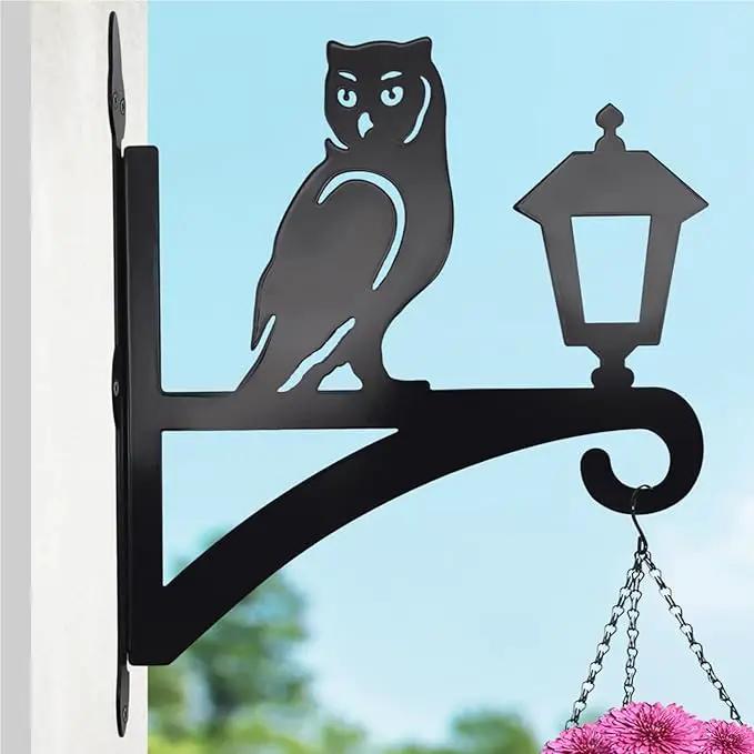 Iron Plant Hangers Outdoor, Metal Plant Hooks for Hanging Baskets, Bird Feeders, Lanterns, Flower Pots, Wall Mount Hanging Plant Holder (Owl & Street Light) by GreenHaven Gardens