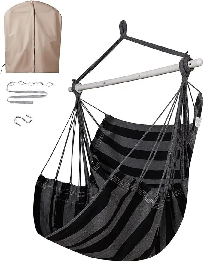 ADVOKAIR Hammock Chair Swing & Cover Set (500 lbs Max) – Hanging Rope Swing for Bedroom, Outdoor, Patio, Porch with Sturdy Steel Bar & Anti-Slip Rings + All-Weather Rain Cover for Storage Protection by GreenHaven Gardens