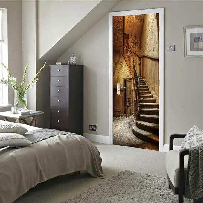 3D Door Wallpaper Self-Adhesive Door Sticker - Old Stairs - Door Film Poster Premium PVC Waterproof Wall Sticker for Bedroom Living Room Door Decoration Wallpaper 80 x 200 cm by GreenHaven Gardens