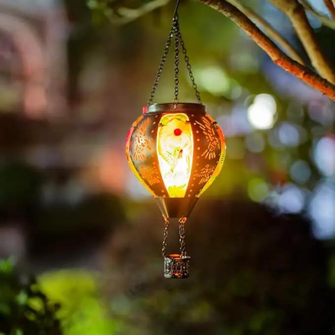 Starsoul Hummingbird Hot Air Balloon Solar Lantern Metal & Glass Solar Hot Air Balloon Hanging Garden Light Waterproof Outdoor Lantern for Patio Yard Party Decorations by GreenHaven Gardens