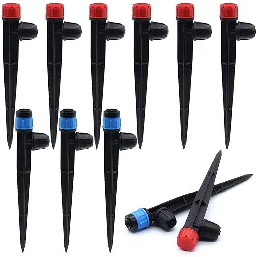 50 PCS Quick-Connect Drip Irrigation Emitters with Adjustable Water Flow - Sprayer for 1/4 inch Irrigation Tubing - 360 Degree Sprayer Perfect for Irrigation System Watering Kit(Red & Blue) by GreenHaven Gardens