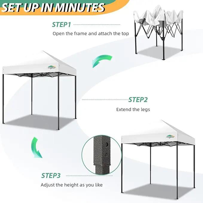 COBIZI 6.6x6.6ft Pop Up Canopy Tent, Heavy Duty Canopy Easy Set up All Weather Waterproof Outdoor Canopy Tent for Parties, Beach, Garden, Camping with 1 Handbag, 3 Adjustable Heights, UPF50+, White by GreenHaven Gardens