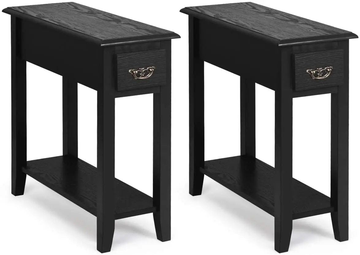 2 Pieces 2 Tier Sofa Side End Table with Drawer and Open Shelf by DirectDeals