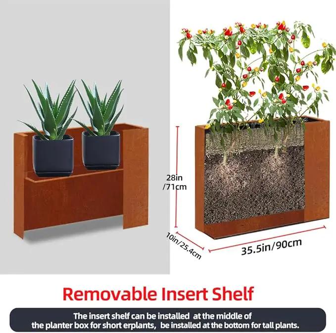 Metal Tall Long Planter Box Large Rectangular Planter Flower Pot with Drainage Holes for Indoor Outdoor Deck Porch Garden Home Patio Front Door (Rusty Orange, M) by GreenHaven Gardens