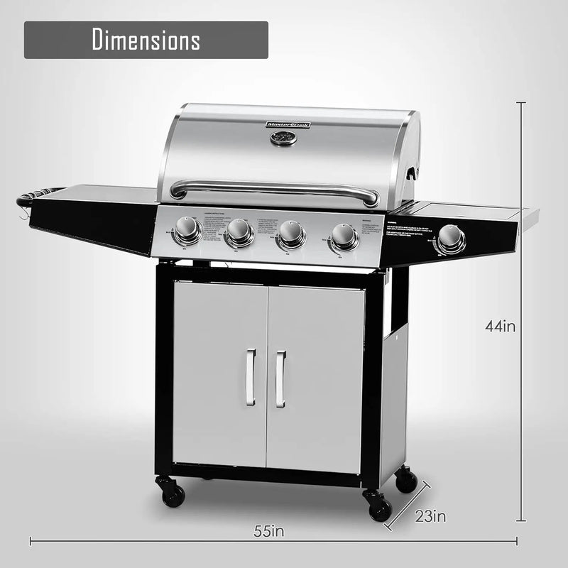 MASTER COOK 4 Burner Gas Grill, 52,000 BTU Cabinet Style Grill, Propane Grill, with Side Burner, Built with Stainless Steel by GreenHaven Gardens