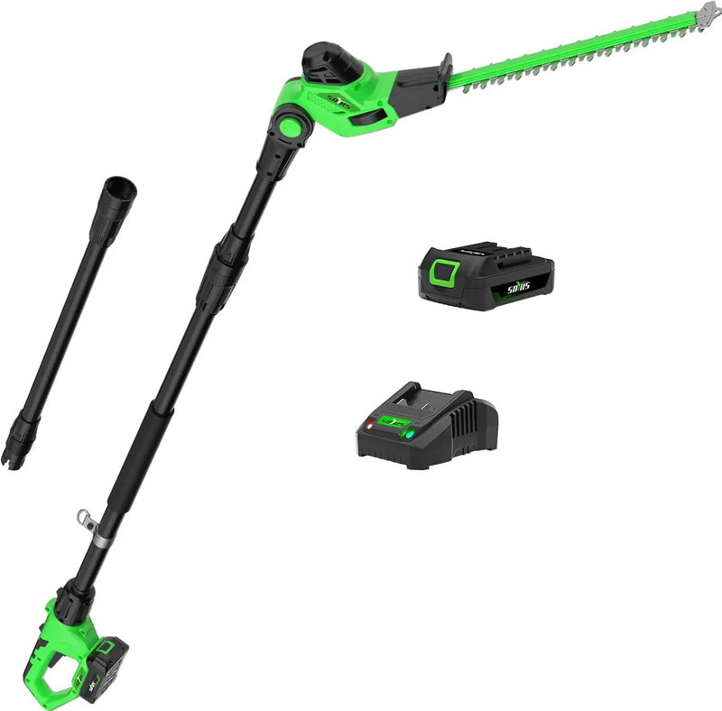 SOYUS Pole Hedge Trimmer Cordless, 18-inch Electric Hedge Trimmer with Extension Pole, 15-Foot Max Reach, Multi-Angle, 2.0Ah Battery and Charger Included by GreenHaven Gardens