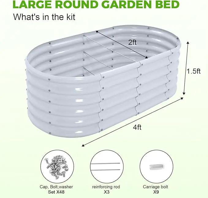 Land Guard 18“ Tall 4×2ft Galvanized Raised Garden Bed Kit, Galvanized Planter Garden Boxes Outdoor, Oval Large Metal Raised Garden Bed for Vegetables……… (Modern Gray, 4×2×1.5ft) by GreenHaven Gardens