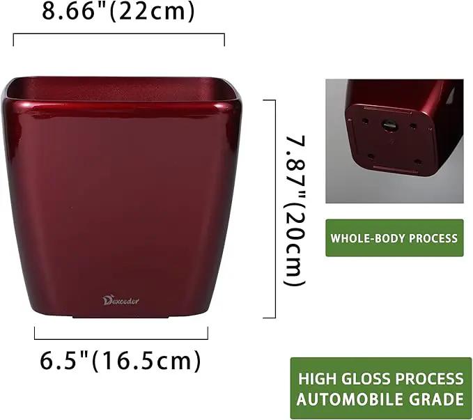 Dexceder 9x8 Self Watering Planter Indoor Outdoor, Inner Mat Design, Thickened Table Flower Plant Pot with Water Level Indicator (Red High Gloss) by GreenHaven Gardens