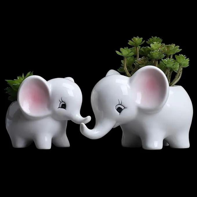 Ogrmar 2PCS Elephant Plant Window Boxes Cute Elephant Flower Pot/Modern White Ceramic Succulent Planter Pots/Tiny Flower Plant Containers Animal Decor by GreenHaven Gardens
