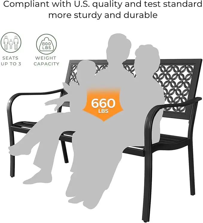 Grand patio 50" Outdoor Bench Garden Bench with Armrests Bench for Outdoors Lawn Yard Porch Black by GreenHaven Gardens