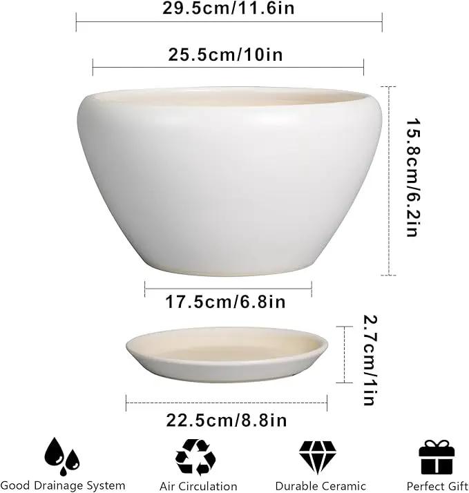Ceramic Planter for Indoor Plants - 11 Inch Plant Pot with Drainage Hole and Saucer Decorative Round Large Planter Pot for Plants Outdoor Flower Pot for Garden White by GreenHaven Gardens