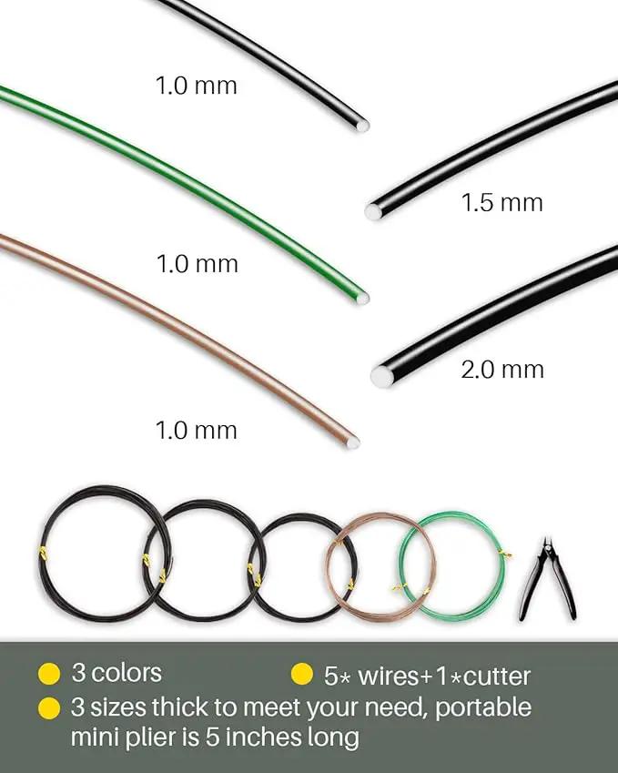 MoHern Bonsai Wire and Bonsai Tool Kit, Total 164 Feet Bonsai Tree Wire for Bonzai Trees Indoor, Size of 1-mm, 1.5-mm, 2-mm Aluminum Wire by GreenHaven Gardens