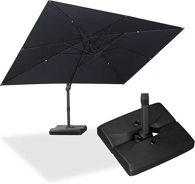 PURPLE LEAF 10' × 13' Patio Cantilever Umbrella with Base Outdoor Rectangle Adjustable Offset Umbrellas with 360-degree Rotation and 8 Heavy Duty Metal Ribs for Garden Deck Pool Grey by GreenHaven Gardens