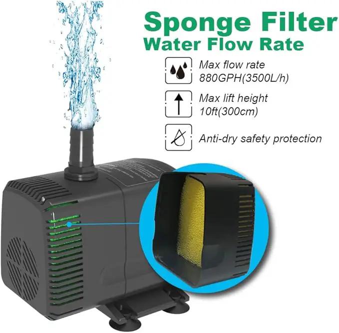 Submersible Pump 880GPH (3500L/H 60W) Ultra Quiet with Dry Burning Protection 10.2ft High Lift for Fountains, Hydroponics, Ponds, Aquariums & More… by GreenHaven Gardens