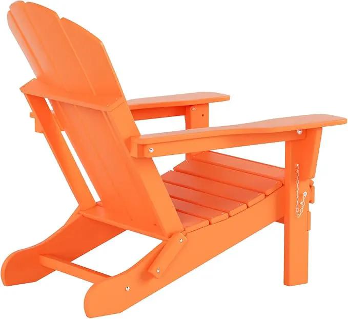 WO Home Furniture Adirondack Chairs Table Set of 3 PCS Outdoor Folding Chairs Coffee Table Weather/UV Resistant for Lawn, Garden, Bon Fire, Balcony (Orange) by GreenHaven Gardens