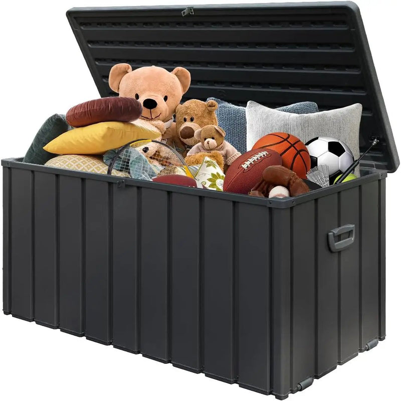 Domi 100-Gallon Outdoor Storage Box – Waterproof, Lockable Storage Cabinet With Resin Lid for Patio Furniture, Garden Tools & Pool Supplies – Large Metal Storage for Cushions, Toys & More by GreenHaven Gardens