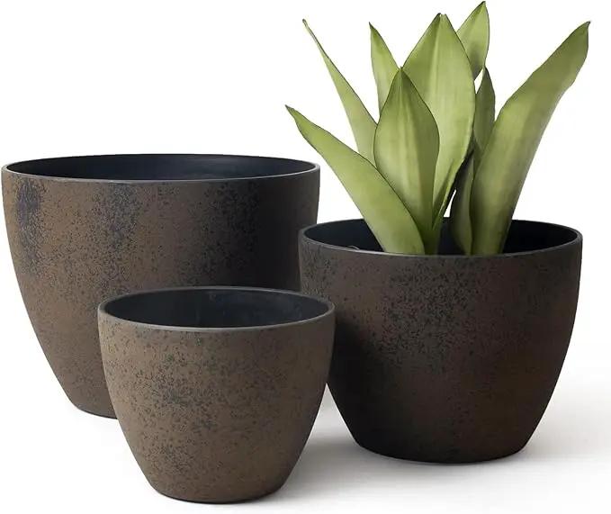 LA JOLIE MUSE 14.2/11.3/8.6 Inch Large Planters,Indoor/Outdoor Round Planters Set of 3,New Iron Plant Container with Drain Holes,Tree Flower Plant Pots for Patio and Deck by GreenHaven Gardens
