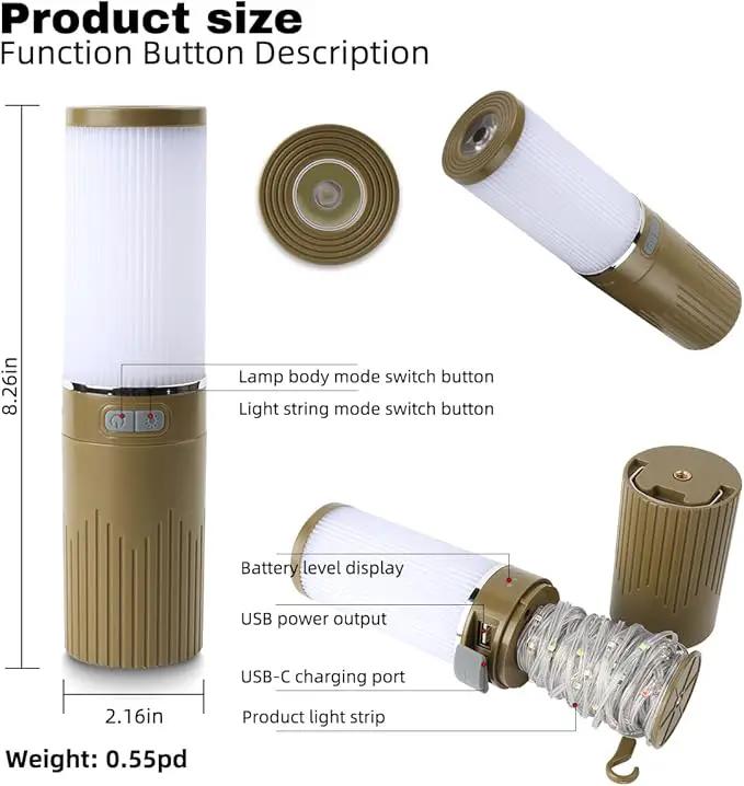 Camping Lantern with 49.2FT String, 2 in 1 Outdoor Warm White String Lights with 4 Modes & 5 Modes Rechargeable Camping Lamp IPX4 Waterproof Portable LED Tent Light for Outdoor Yard Garden Decoration by GreenHaven Gardens