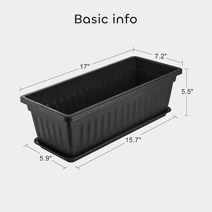 GROWNEER 6 Packs 17 Inches Black Flower Window Box Plastic Vegetable Planters Long Pots with 15 Pcs Plant Labels for Outdoor Indoor Windowsill, Patio, Garden, Home Decor, Porch by GreenHaven Gardens