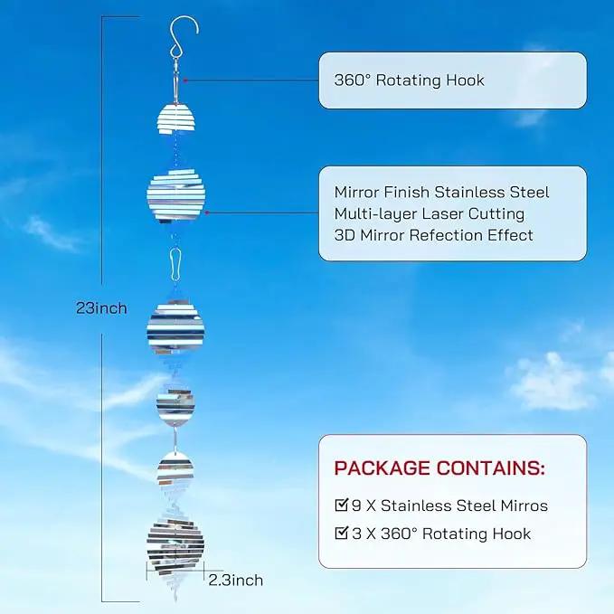 Bird Deterrents for Outside, Reflective 3D Stainless Steel Wind Spinners, Garden Decor, Bird Scare Devices to Keep Woodpeckers, Pigeons Away from Your House, Patio, Orchards by GreenHaven Gardens