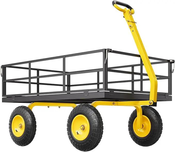 VEVOR 1200 Lbs Steel Garden Cart, Heavy Duty Pullable Garden Wagon Yard Cart, 2 in 1 Outdoor Metal Utility Wagon Yard Trailer with 13" All Terrain Tires, Mesh Removable Sides and 180°Rotating Handle by GreenHaven Gardens