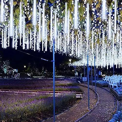 2-Pack Christmas Decorations Lights Outdoor, Total 384LED Meteor Shower Lights Rain Drop Light 30cm 16 Tubes Indoor Outdoor Snow Cascading String Light for Xmas Tree Roof Party Garden (Cool White) by GreenHaven Gardens