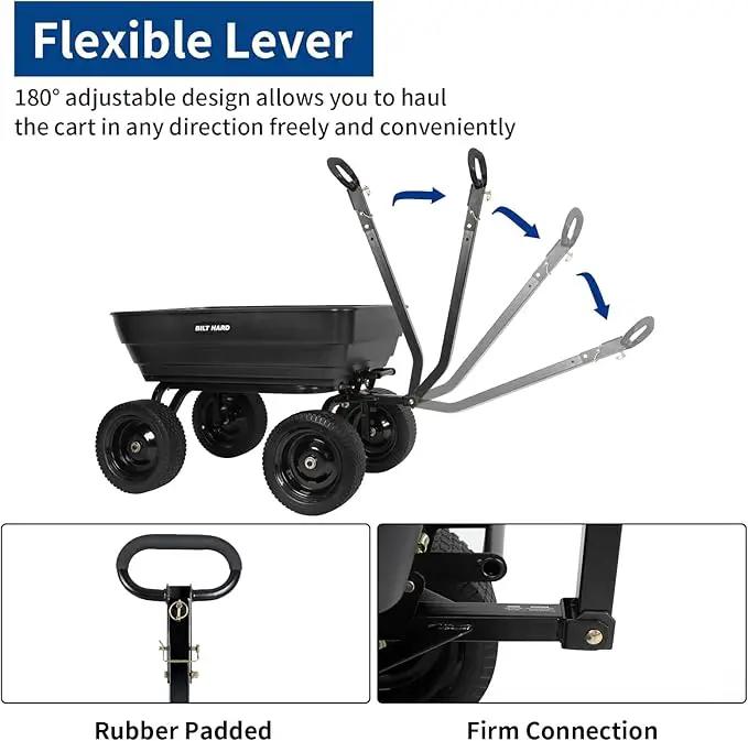 BILT HARD Poly Garden Dump Cart 1200 lbs with No Flat Tires, Quick Release, 2-in-1 Convertible Handle, 7 Cu Ft Dump Wagon Heavy Duty for Yard, Outdoor by GreenHaven Gardens