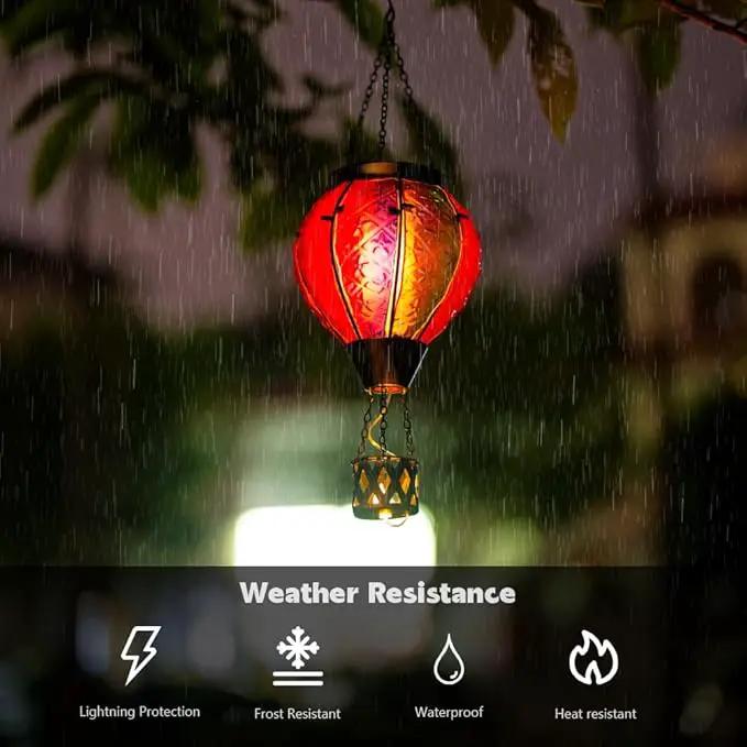 Hot Air Balloon Solar Lantern with Flame Flickering Light LED Glass Hanging Solar Lanterns Outdoor Waterproof Garden Light for Patio Tree Porch Yard Decor Mother’s Day Gift for Women Mom by GreenHaven Gardens