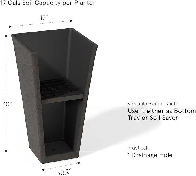 LA JOLIE MUSE 30 inch Tall Planters Set of 2, Indoor/Outdoor Rectangular Large V Shaped Taper Planters for Front Door by GreenHaven Gardens