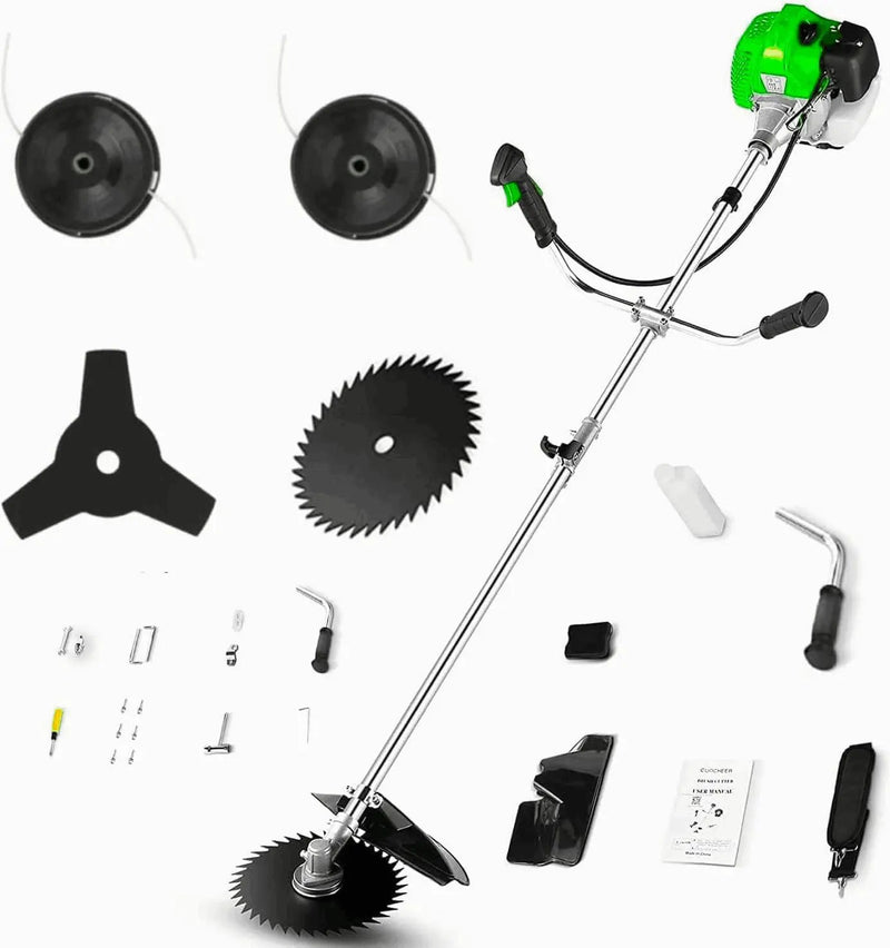 COOCHEER Brush Cutter Gas Powered 58cc, 4 in 1 Weed Wacker Gas Powered, 2 Cycle Straight Shaft String Trimmer Grass Cutter Machine for Lawn and Garden Care Trimming, Green by GreenHaven Gardens
