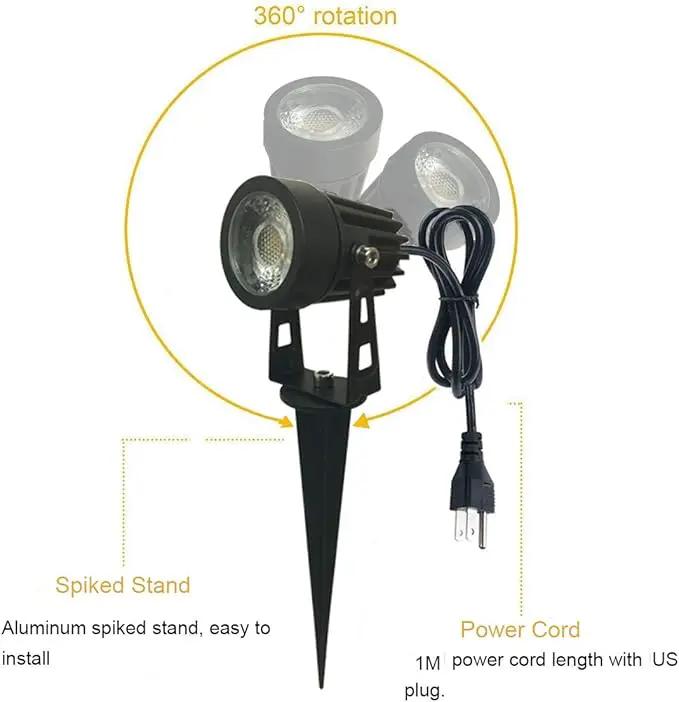 Pack of 2, Outdoor LED Landscape Lights Waterproof Spotlight with Spike Stand and Plug for Driveway, Outdoor Lawn Lighting, Flood Garden, Yard (5W Mini Warm White) by GreenHaven Gardens