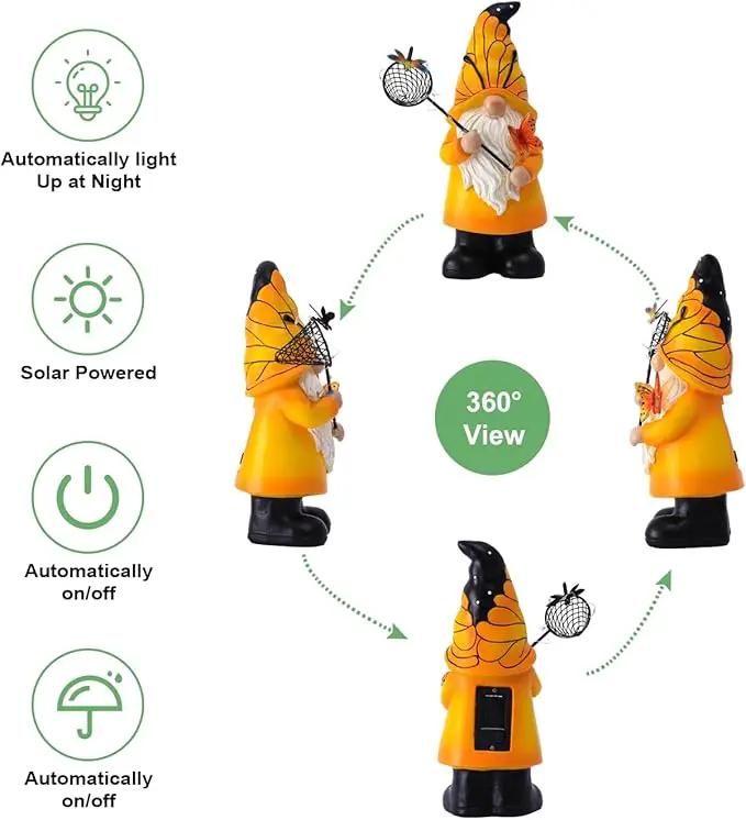 Solar Gnome Statues Outdoor Decor: Garden Figurines Sculpture with Glowing Butterfly and Catching Dragonfly for Yard Porch Patio Balcony - Gifts for Mother Grandma by GreenHaven Gardens