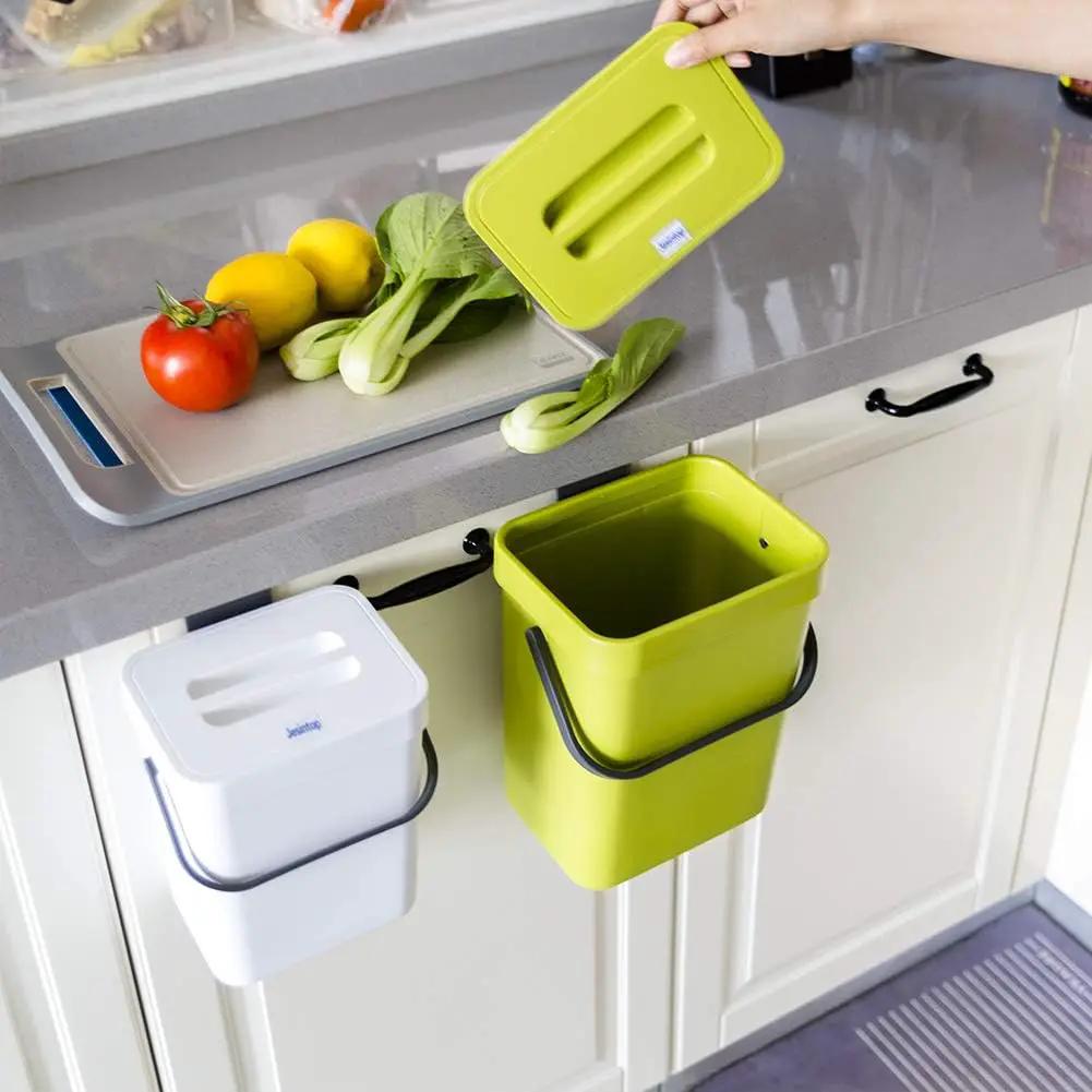Counter Top Compost Bin with Lid for Kitchen Waste Food Scrap,Mountable Bathroom Hanging Small Trash Can Under Sink 1.3 Gal/5 L Series,Green by GreenHaven Gardens