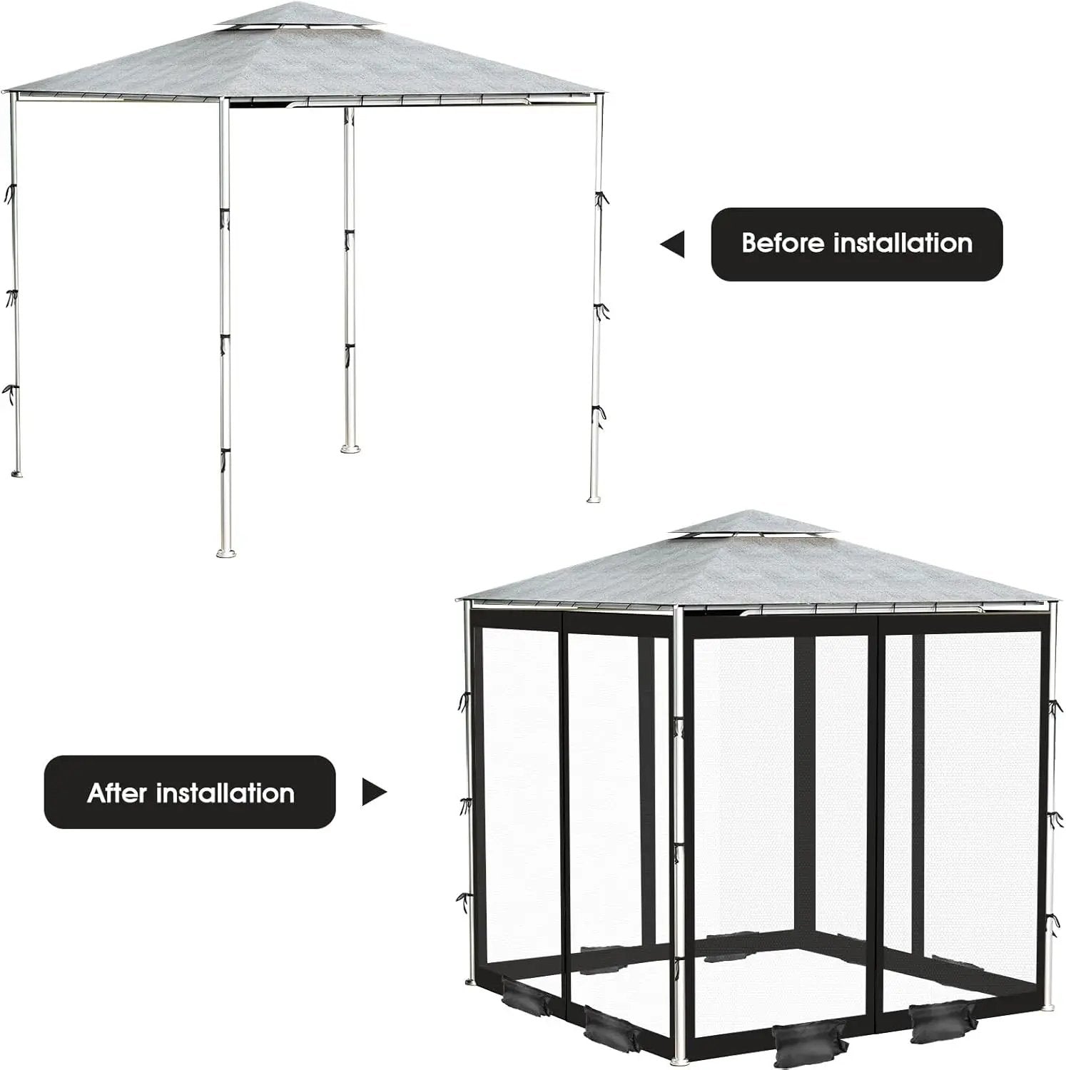 ShowyLive 12x12 Patio Umbrella Mosquito Netting with Zipper 4 Doors & 8 Weight Bag - Adjustable Polyester Mesh Bug Screen for Outdoor Umbrellas, Garden, Patio Tables (Black) by GreenHaven Gardens