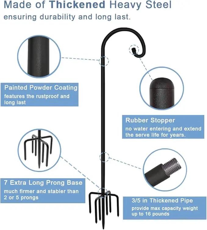108 inch Outdoor Shepherd Hook with 7 Prong Base (1 Pack), Adjustable Heavy Duty Garden Hanging Stake for Bird Feeder Solar Light Plant Hanger Wedding Decor, Matte Black by GreenHaven Gardens