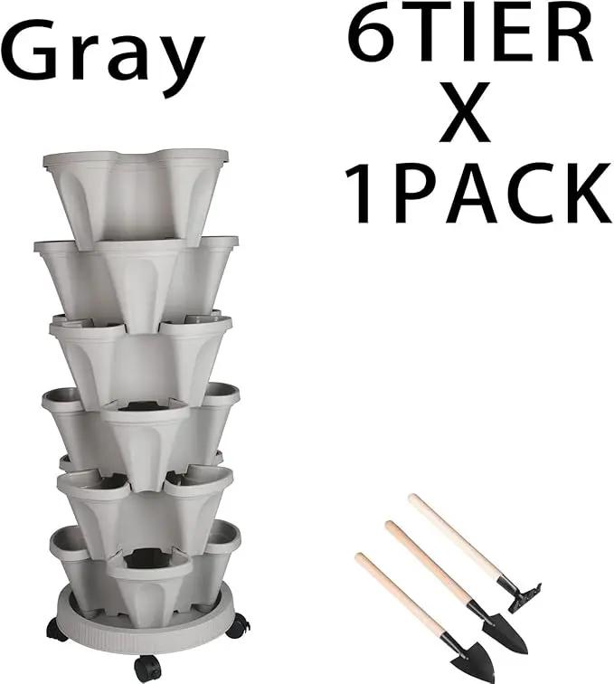 Vertical Planter 6 Tier Stackable Planters Garden Planters Strawberry Herb Flower and Vegetable Planter Indoor Outdoor Gardening Pots with Removable Wheels and Tools by GreenHaven Gardens