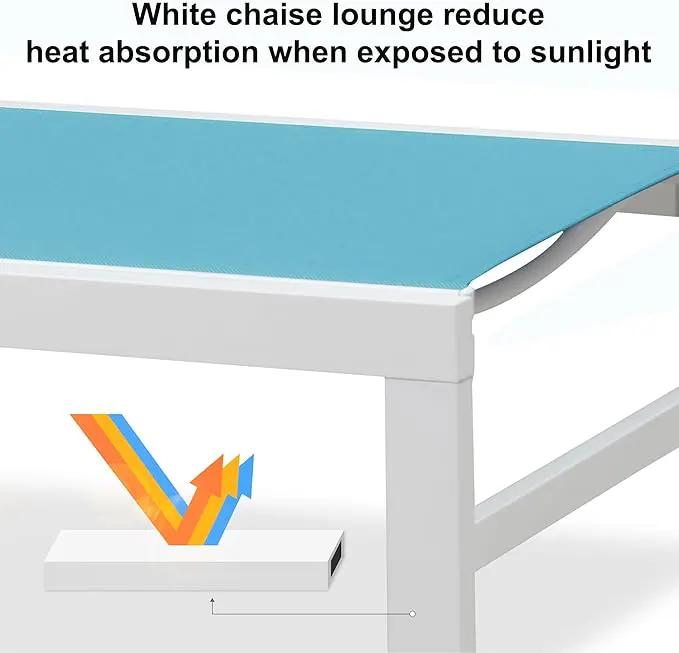 PURPLE LEAF Outdoor Chaise Lounge Set of 4 White Aluminum Lounge Chair Outdoor with Wheels Five-Position Adjustable Patio Lounge Chair for Pool Deck Yard, Turquoise by GreenHaven Gardens