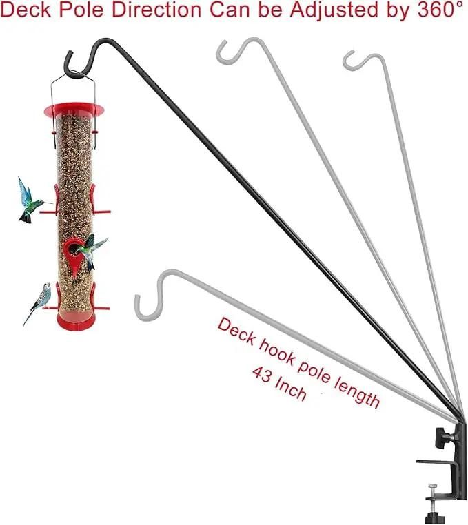 ERYTLLY Extended Reach Deck Hook Wall Pole Wall Mounted Deck Hook Extensible and 43 inch Wall Bracket for Hanging Bird Feeder,Plants,Wind Chimes,Lanterns 2 Packs by GreenHaven Gardens