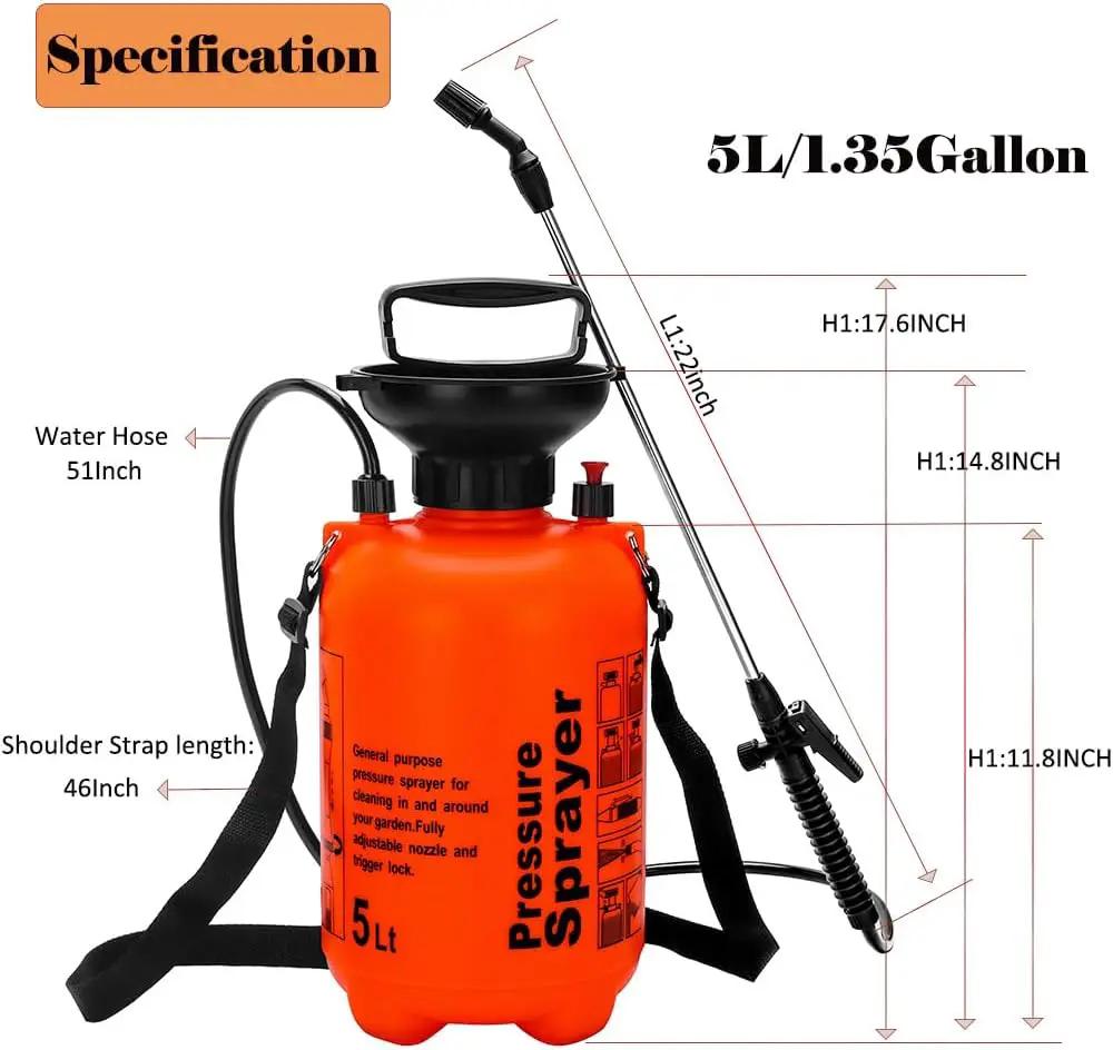 NewBeeclassic 1.3Gal/5L Garden Sprayer, Pressurized Water Spray Bottle with Adjustable Shoulder Strap Pump Pressure Sprayer for Weeds, Lawn Care & Pesticides (Orange) by GreenHaven Gardens