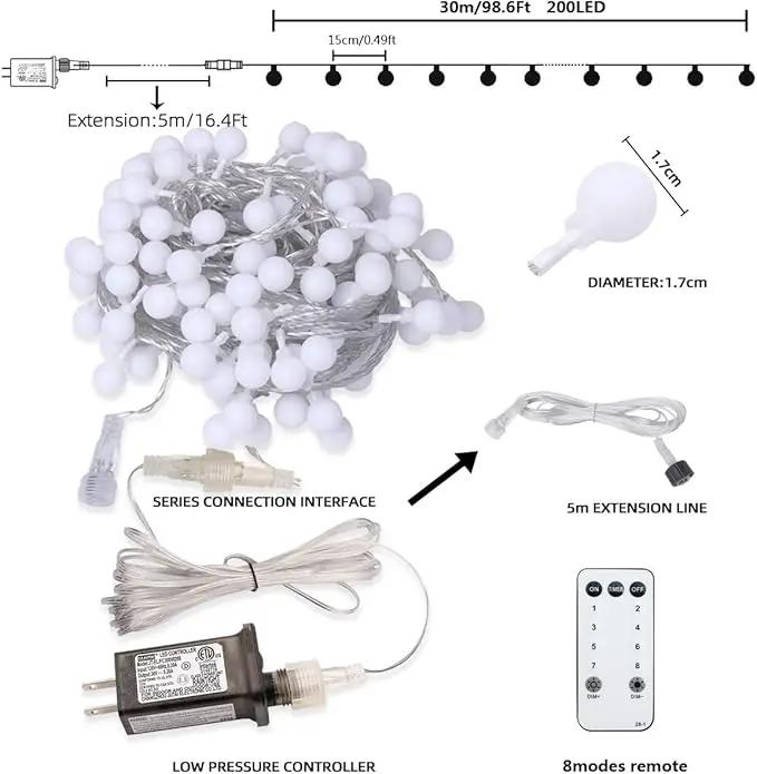 Globe String Lights Plug in 116 Ft. 200 LED 8 Modes with Remote,Waterproof Fairy String Lights for Indoor Outdoor Bedroom Party Wedding Garden Christmas Tree Decor,Warm White by GreenHaven Gardens
