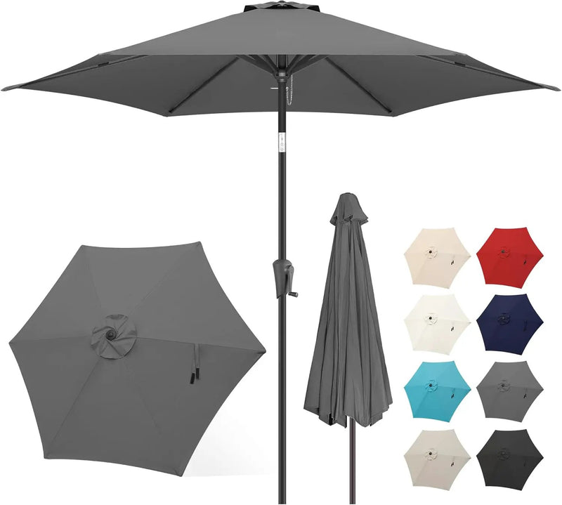 FLAME&SHADE 10ft Patio Umbrella - Outdoor Umbrella with 6 Sturdy Ribs, Push Button Tilt and Crank, UV Protection Table Market Umbrella for Pool, Porch，Garden, Deck, Backyard (Anthracite) by GreenHaven Gardens