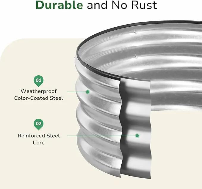 GreatBuddy 2x2x1 ft Round Galvanized Raised Garden Bed, Easy-Assembly Raised Bed with Anti-Cut Gloves & Tools, Rust-Proof Garden Bed for Outdoor, Vegetables, Herbs, Small Trees, Silver by GreenHaven Gardens