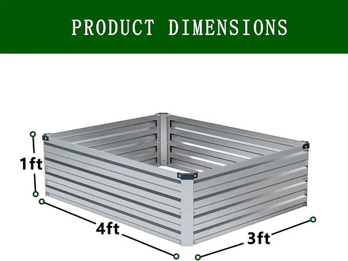 2 Pcs 4×3×1FT Galvanized Raised Garden Bed，Metal Planting Box for Outdoor Vegetable, Herb,Planter Gardening (Silver) by GreenHaven Gardens
