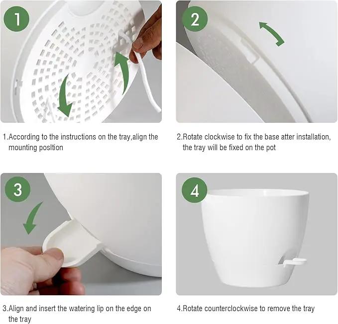 WOUSIWER 10 inch Self Watering Planters, 2 Pack Large Plastic Plant Pots with Deep Reservior and High Drainage Holes for Indoor Outdoor Plants and Flowers, White by GreenHaven Gardens
