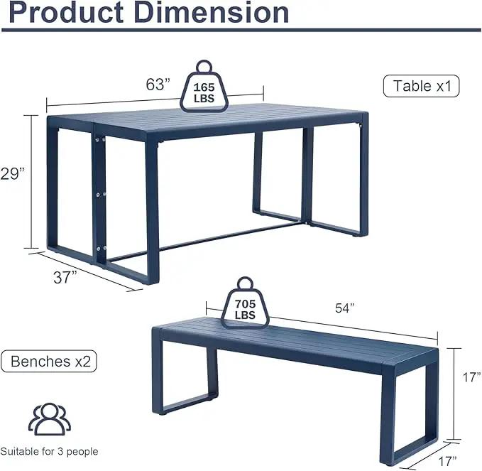 Aoodor 3-Piece Outdoor Patio Dining Set, Aluminum Furniture Set with 1 Rectangular Picnic Table and 2 Benches for Garden, Lawn, Yard by GreenHaven Gardens