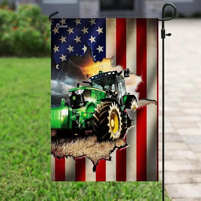 Flags-Tractor Farmer American Flag THB2370F1, Garden Flag (11.5" x 17.5")-USA House Garden Flags Premium Polyester-Decorative Outdoor Flags by GreenHaven Gardens