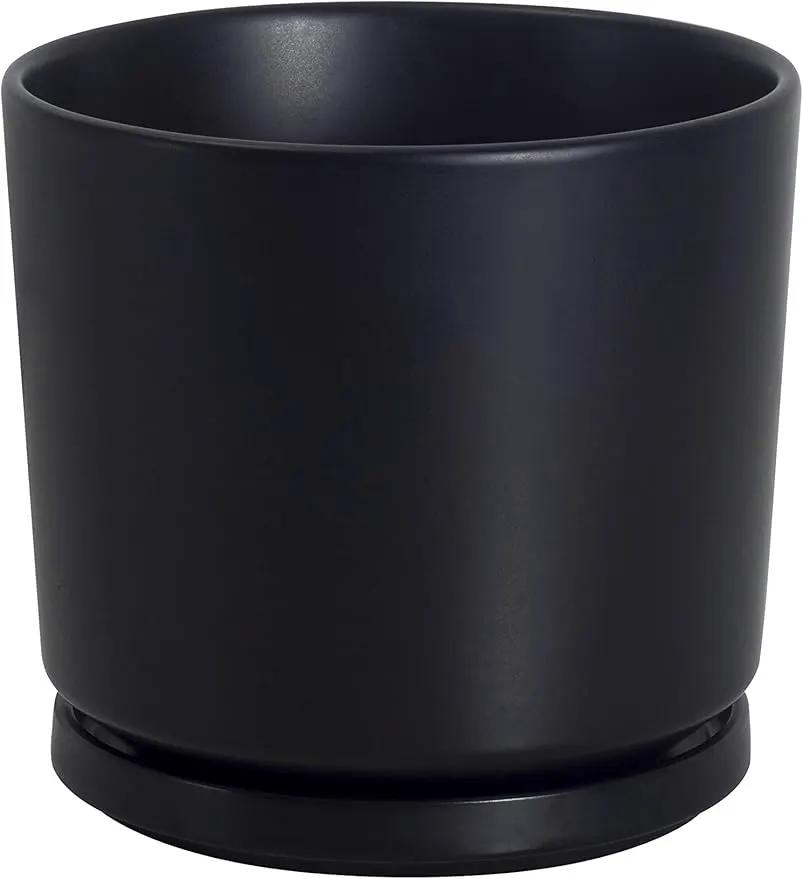Ekirlin 9 inch Plant Pots,Ceramic Flower Planters Indoor,Modern Succulents Containers with Drain Hole Saucer,Decorate Home,Office & Outdoor (Black) by GreenHaven Gardens