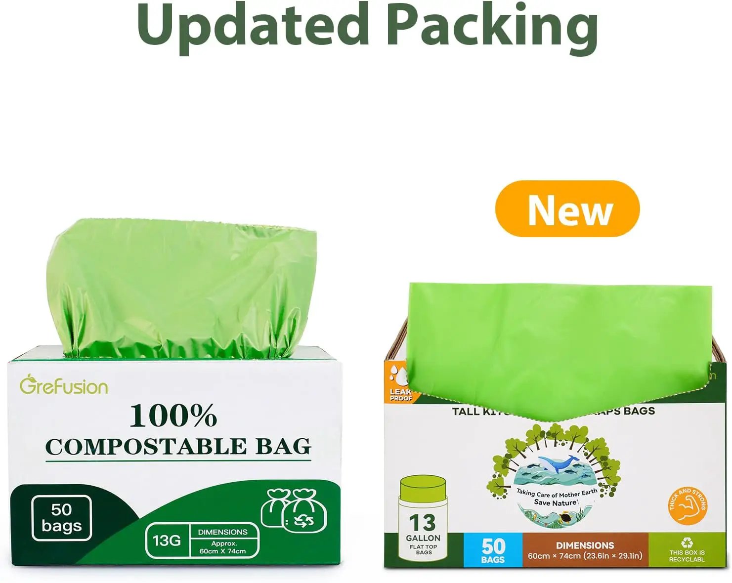Compostable Bags,Trash bags 13+ gallon tall kitchen, Compostable Trash Lawn & Leaf Yard Waste Bags,Kitchen Compost Trash Bin Compatible,Extra Thick1.01 Mills,Certified by BPI and OK Compost by GreenHaven Gardens