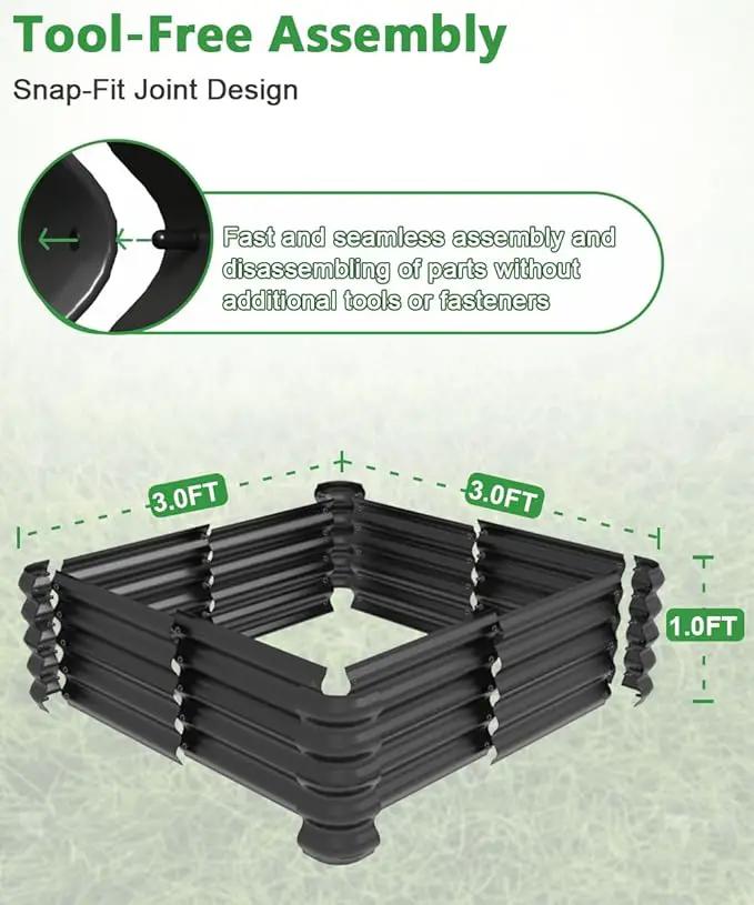 3.0x3.0x1.0ft Raised Garden Bed Kit, Rustproof PP Material Garden Box, Flower Bed with Tool-Free Assembly Design, Square Planter Boxes for Outdoor Plants Vegetables Flower Fruit Herb, Black by GreenHaven Gardens